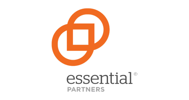 Orange interlocking square and circle above the text "Essential Partners" in black, with "Essential" in lowercase and "PARTNERS" in uppercase.
