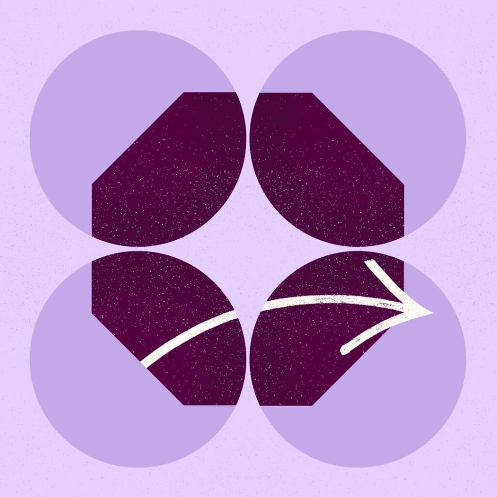 An illustration of four circles overlaid with a stop sign shape. A hand drawn arrow is extending beyond the bounds of the shape.