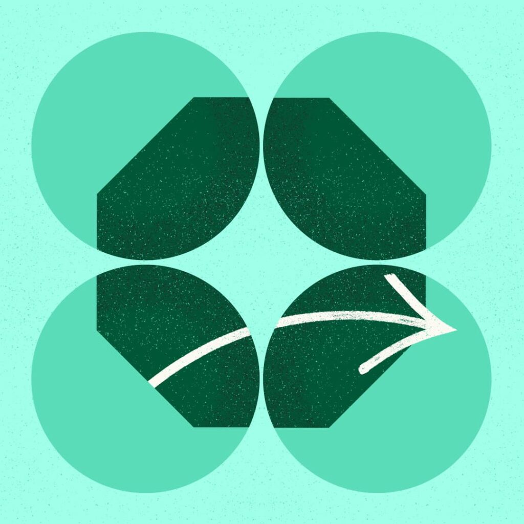 An illustration of four circles overlaid with a stop sign shape. A hand drawn arrow is extending beyond the bounds of the shape.