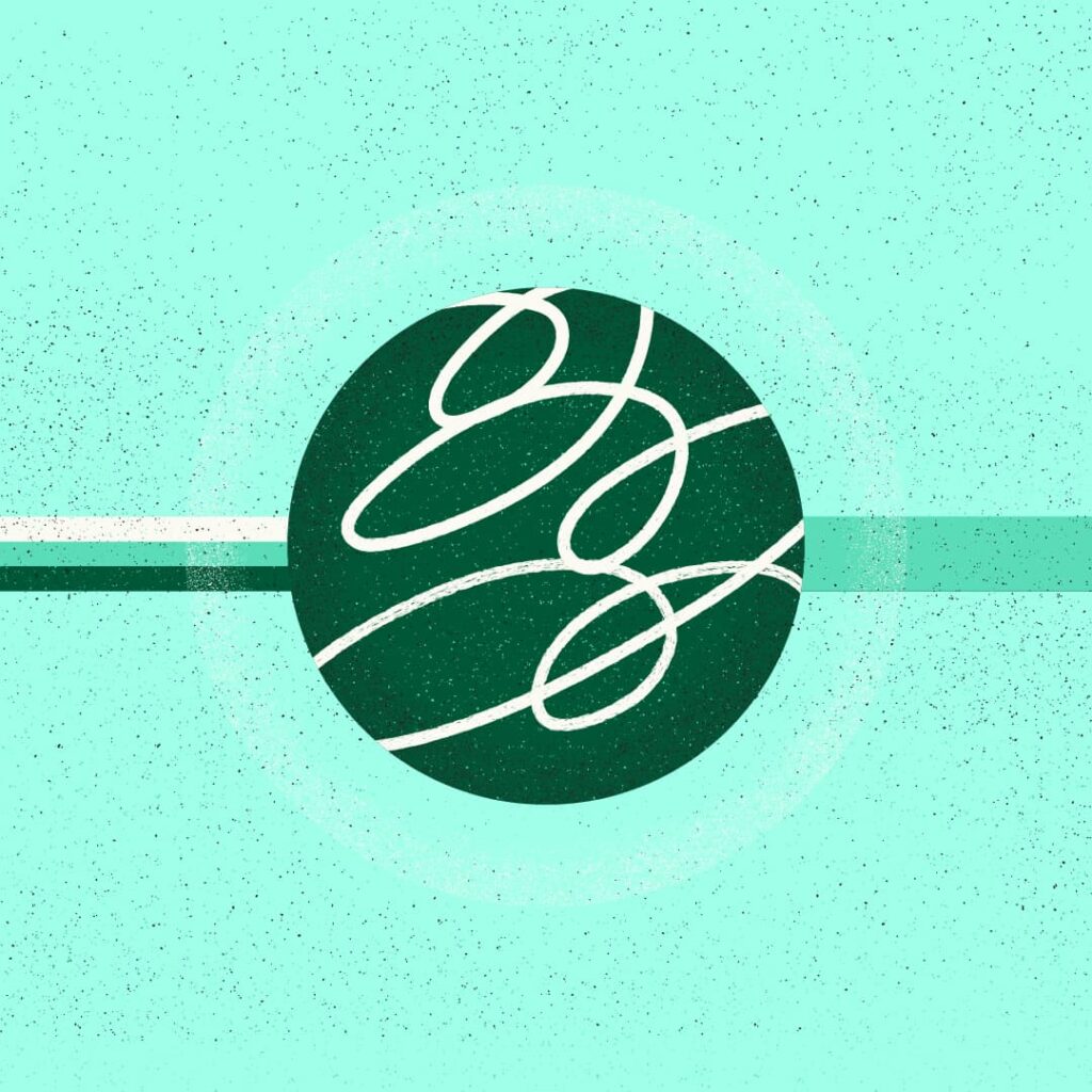 An illustration of multiple strings along a path getting knotted and then converging into a single path, expressing the simplification of a complex path.